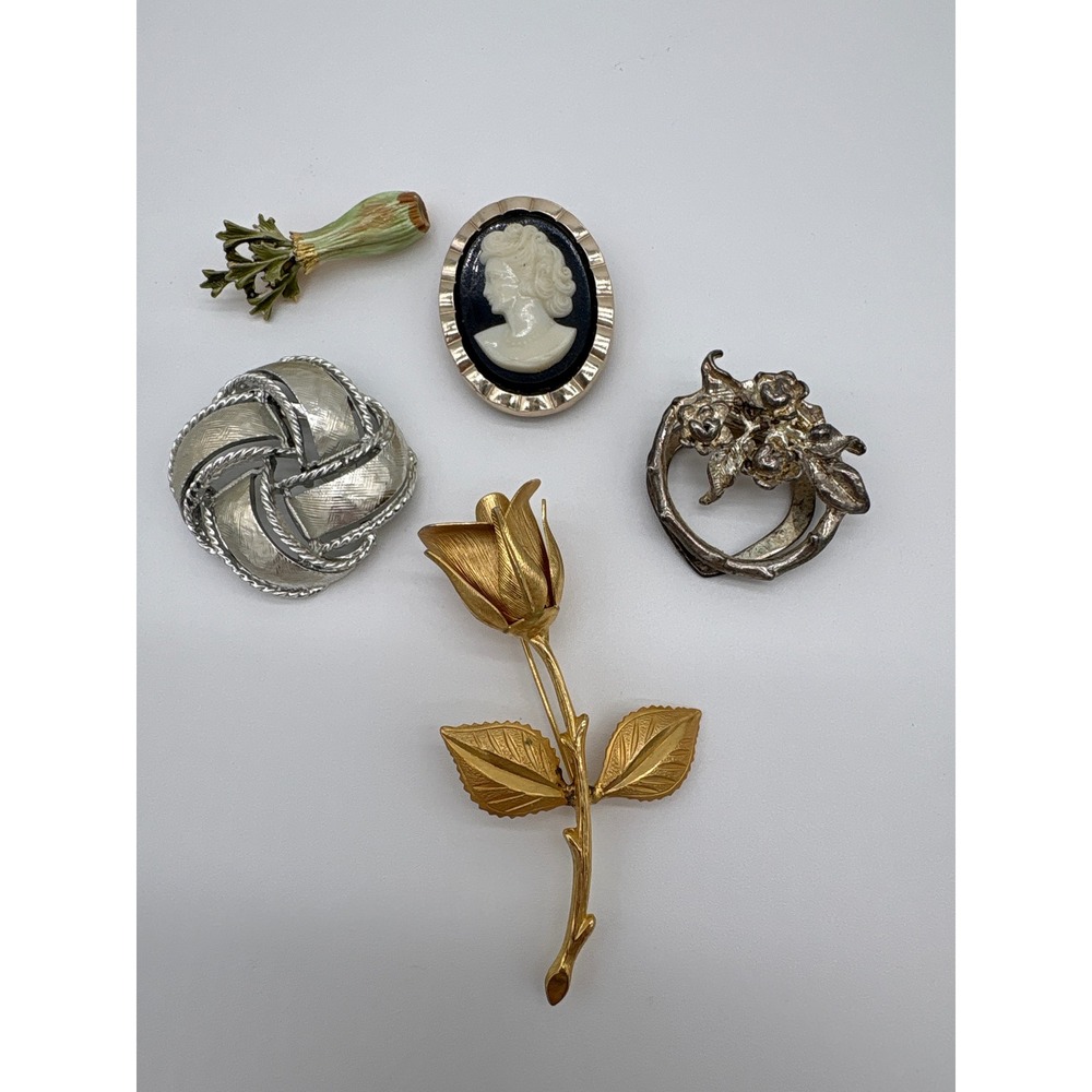 Vintage Brooch Lot Women Multicolor Good Cameo Rose Enamel Knot fancy